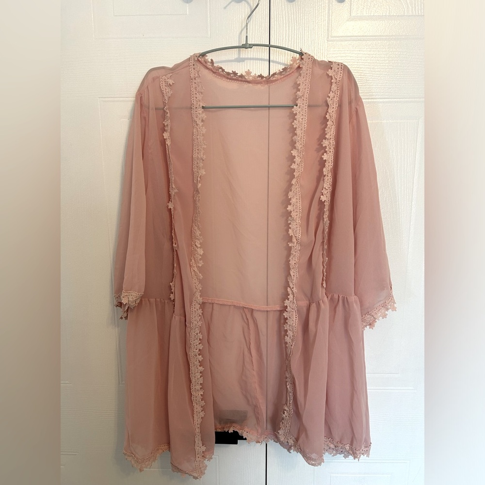 Sheer pink shirt Kimono/beach cover up